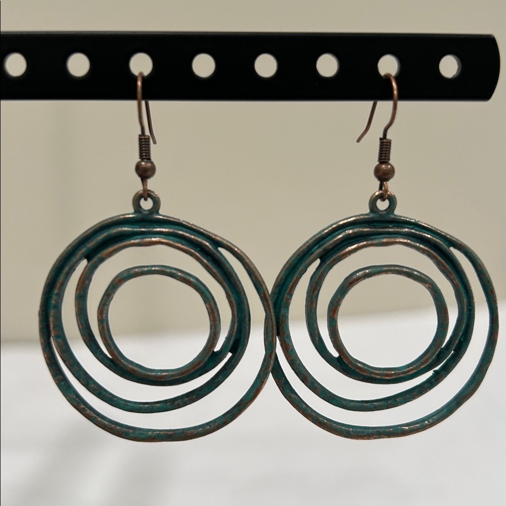 Elegant Copper and Teal Hoop Earrings